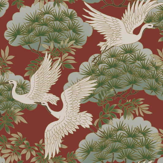 ZA8006 - Ronald Redding Tea Garden Ii Wallpaper Sprig & Heron