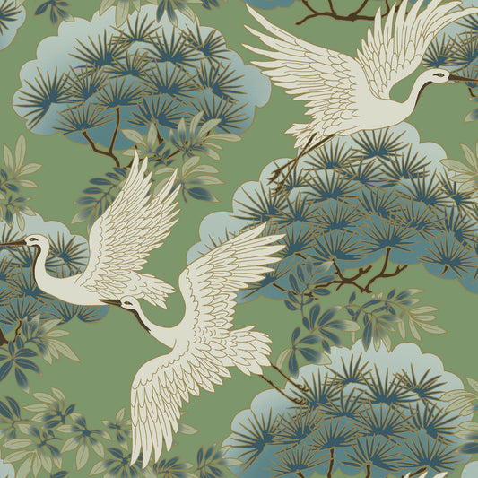 ZA8008 - Ronald Redding Tea Garden Ii Wallpaper Sprig & Heron