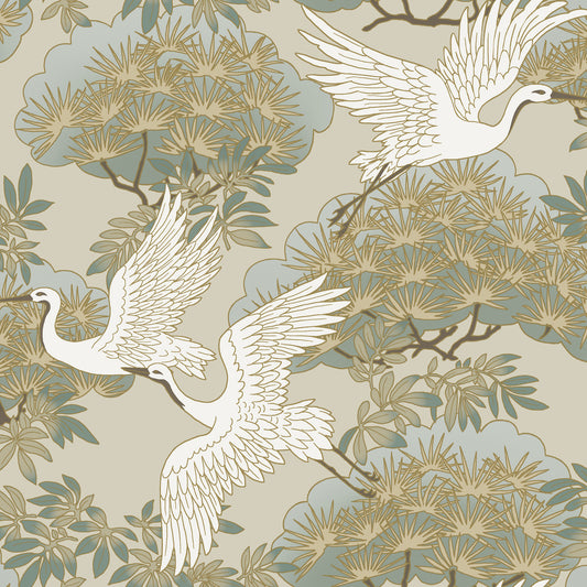 ZA8009 - Ronald Redding Tea Garden Ii Wallpaper Sprig & Heron